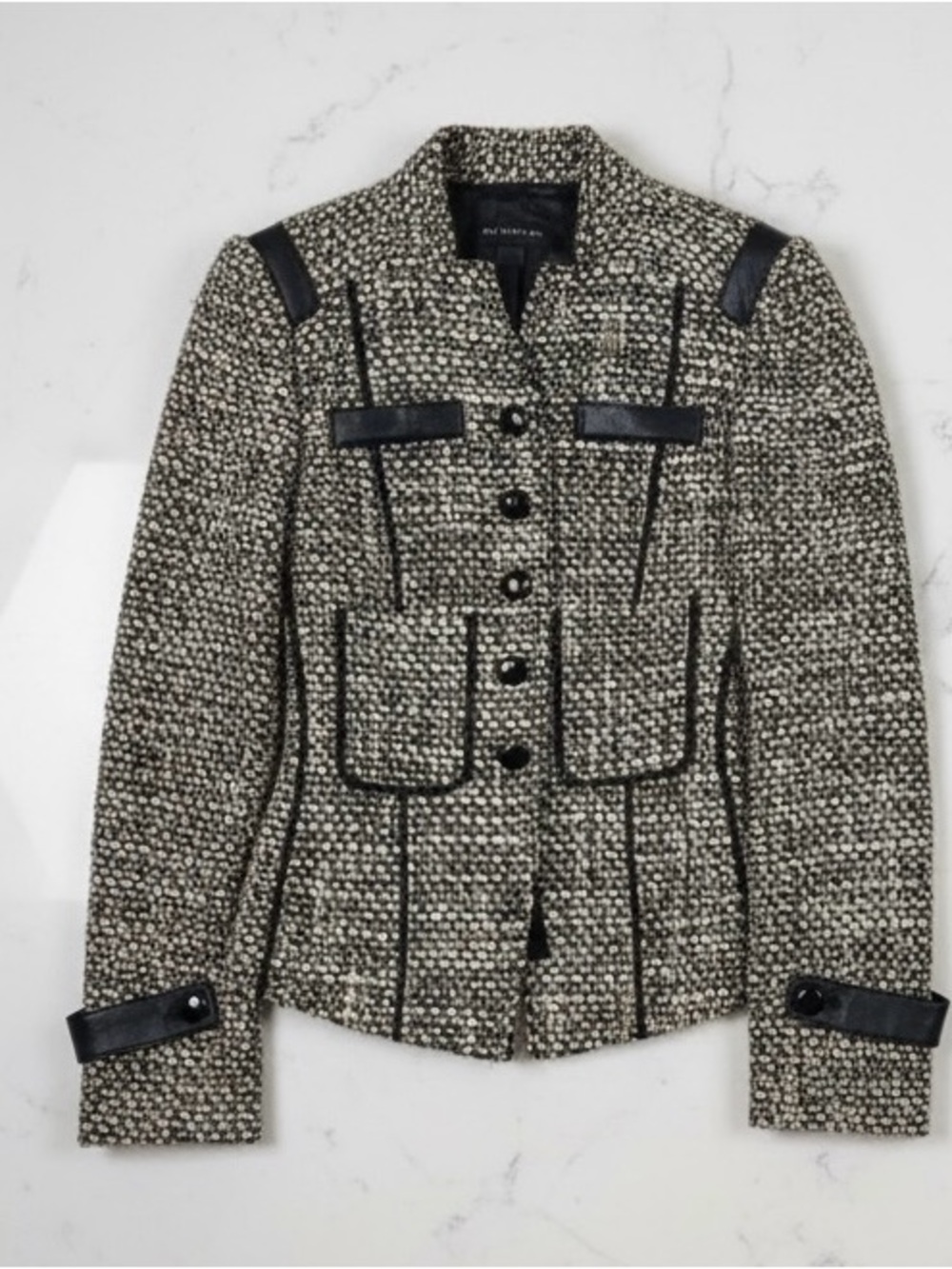 Vintage Worth New York Tweed Leather Trim Jacket | Size 8